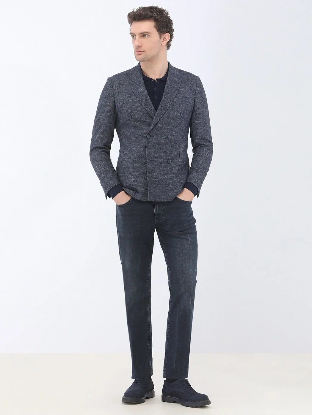Navy Blue Micro Slim Fit Wool Blended Jacket - 2