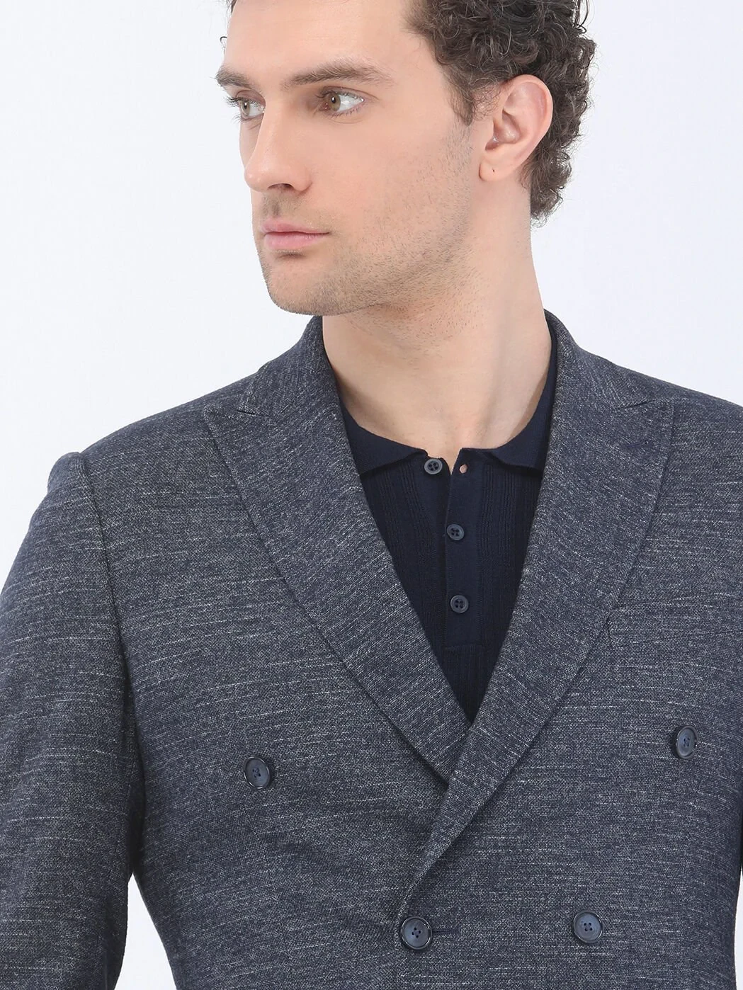 Navy Blue Micro Slim Fit Wool Blended Jacket - 3