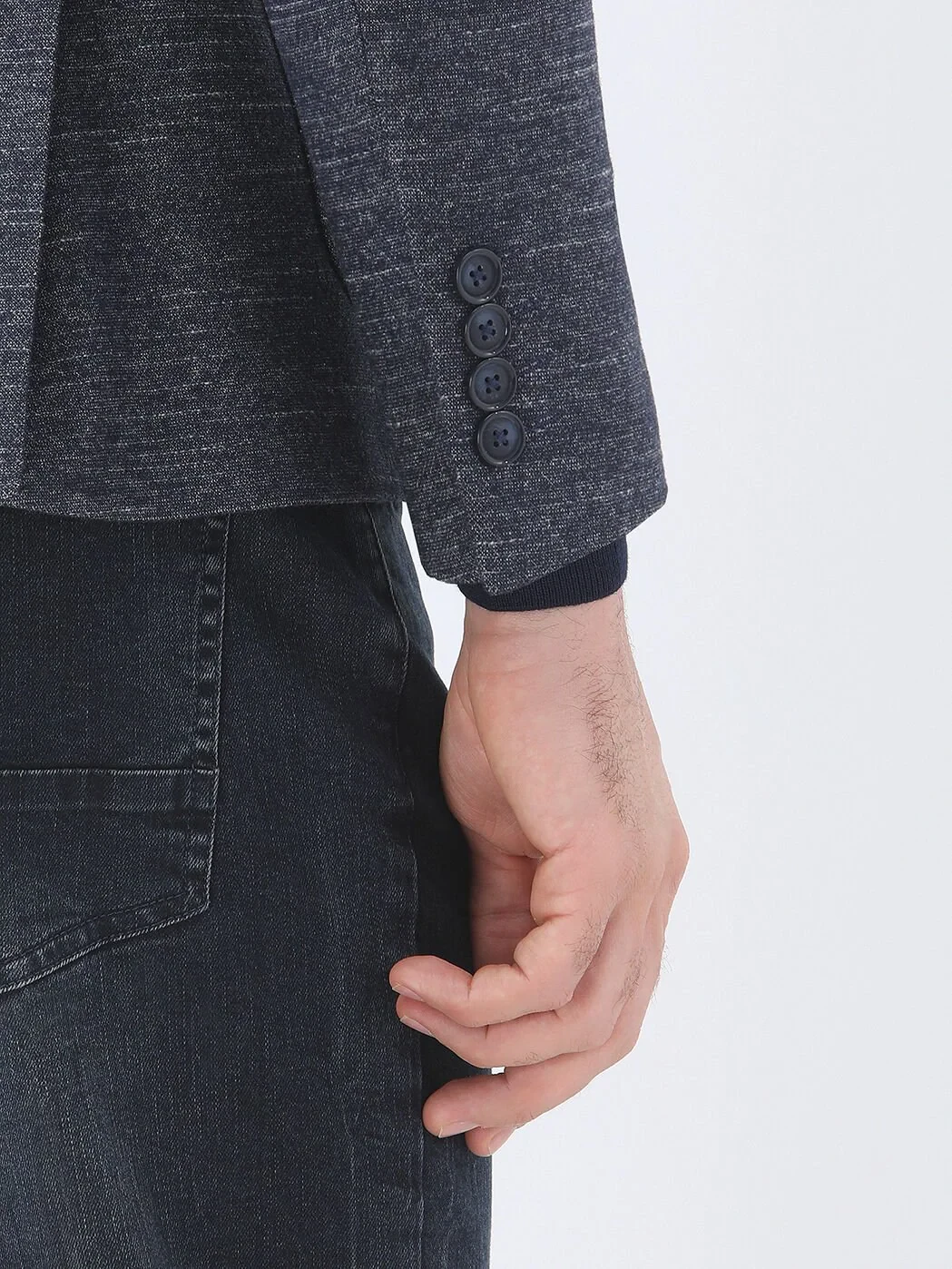 Navy Blue Micro Slim Fit Wool Blended Jacket - 4