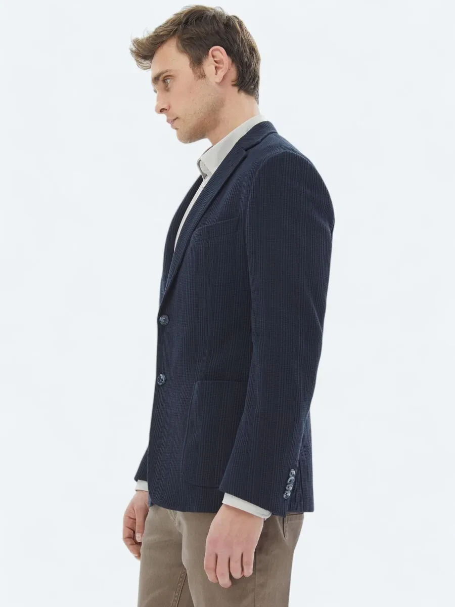 Navy Blue Patterned Modern Fit 100% Cotton Jacket - 5
