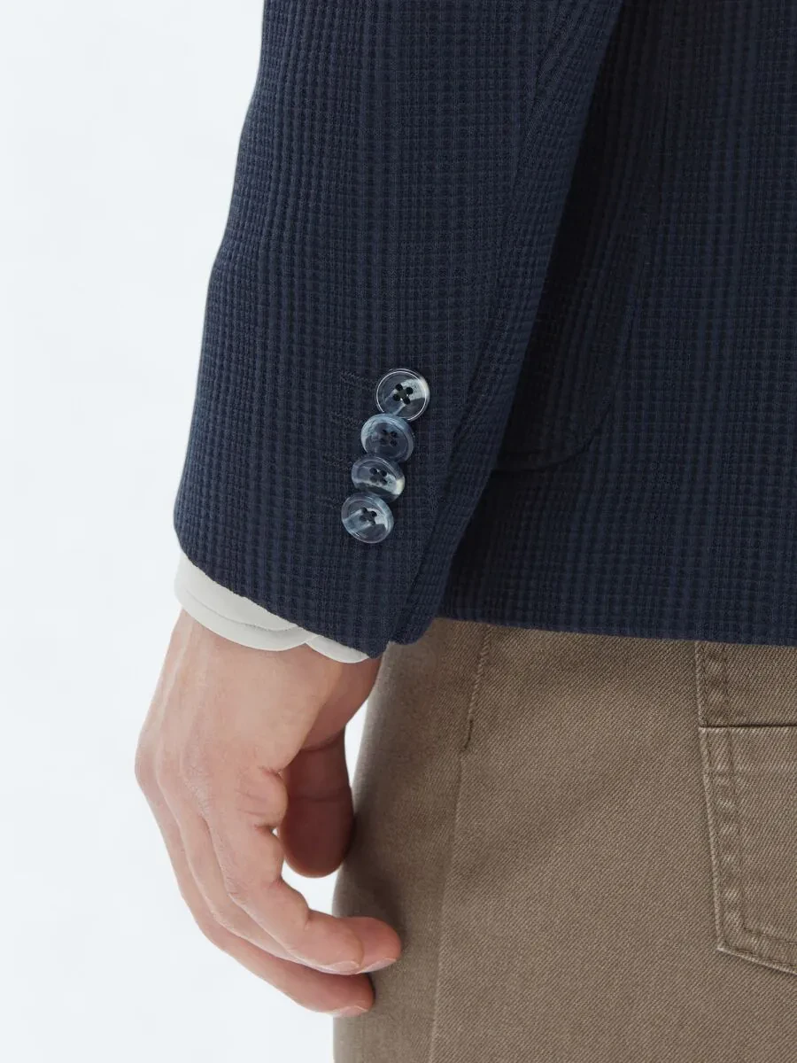Navy Blue Patterned Modern Fit 100% Cotton Jacket - 6