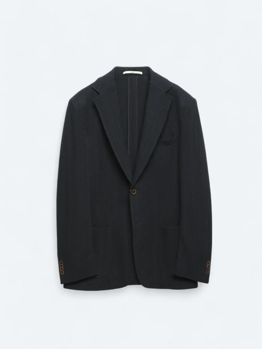 Navy Blue Patterned Modern Fit 100% Cotton Jacket - 8