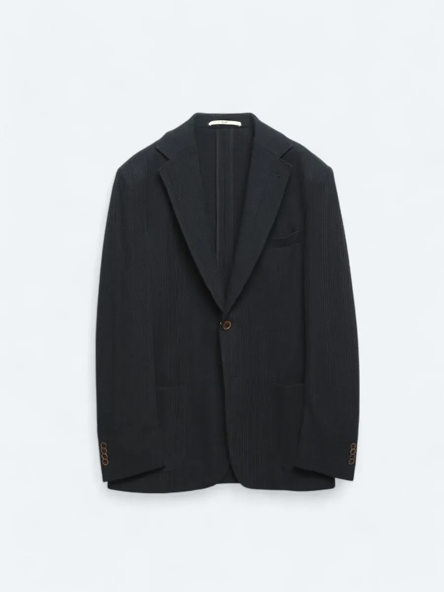 Navy Blue Patterned Modern Fit 100% Cotton Jacket - 8