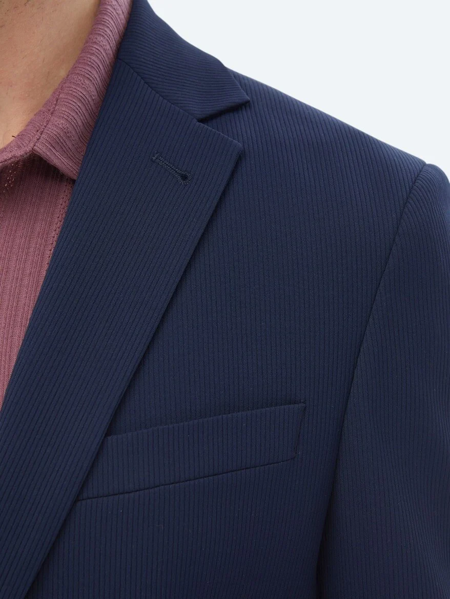 Navy Blue Patterned Modern Fit Jacket - 7