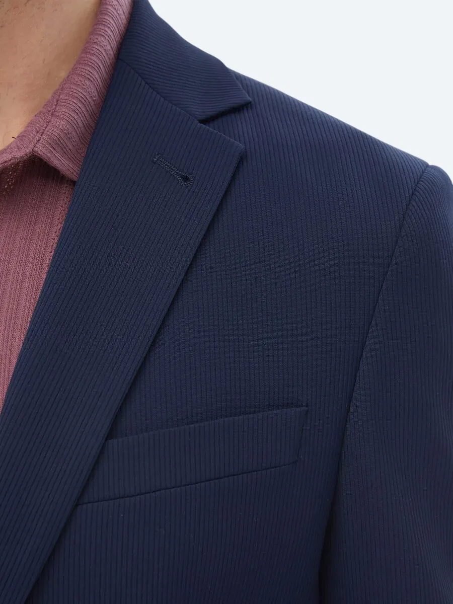 Navy Blue Patterned Modern Fit Jacket - 7
