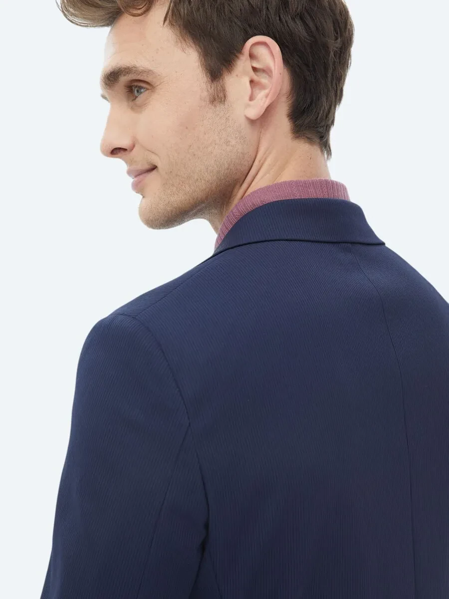 Navy Blue Patterned Modern Fit Jacket - 8