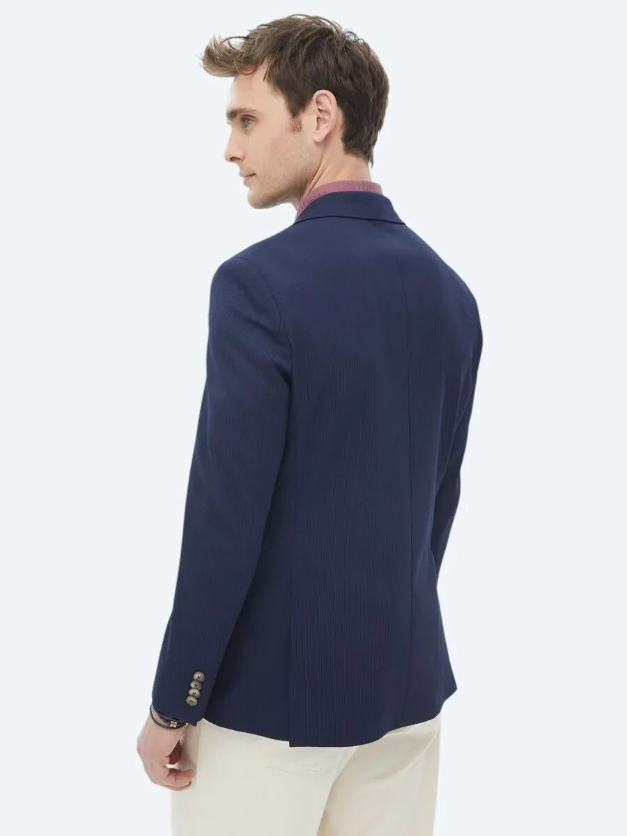 Navy Blue Patterned Modern Fit Jacket - 9