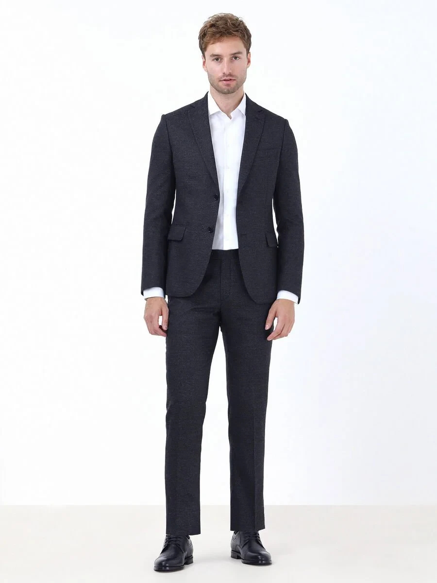 Navy Blue Patterned Modern Fit Suit - 2
