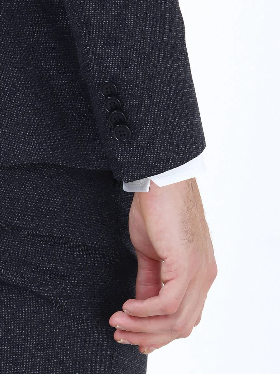 Navy Blue Patterned Modern Fit Suit - 4
