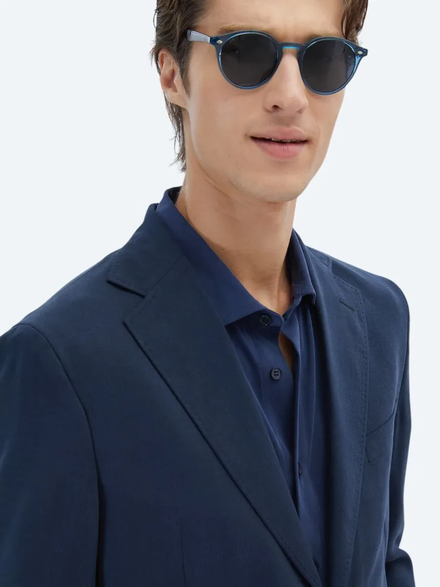 Navy Blue Patterned Modern Fit Suit - 4
