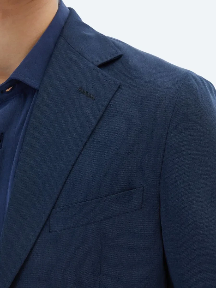 Navy Blue Patterned Modern Fit Suit - 5