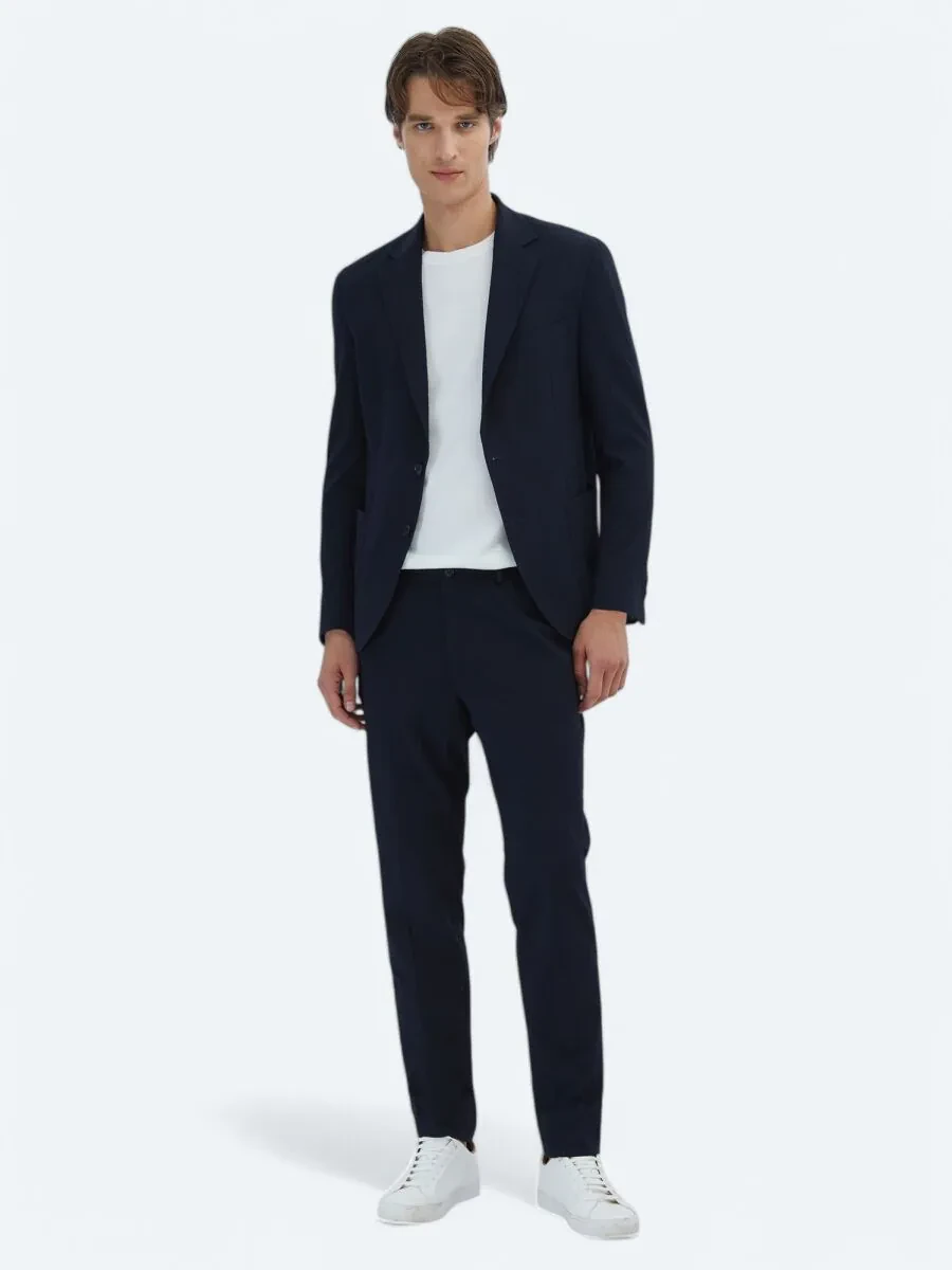 Navy Blue Patterned Modern Fit Suit - 2