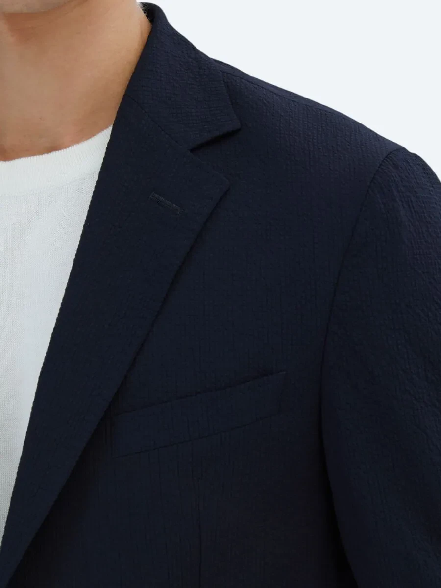 Navy Blue Patterned Modern Fit Suit - 5