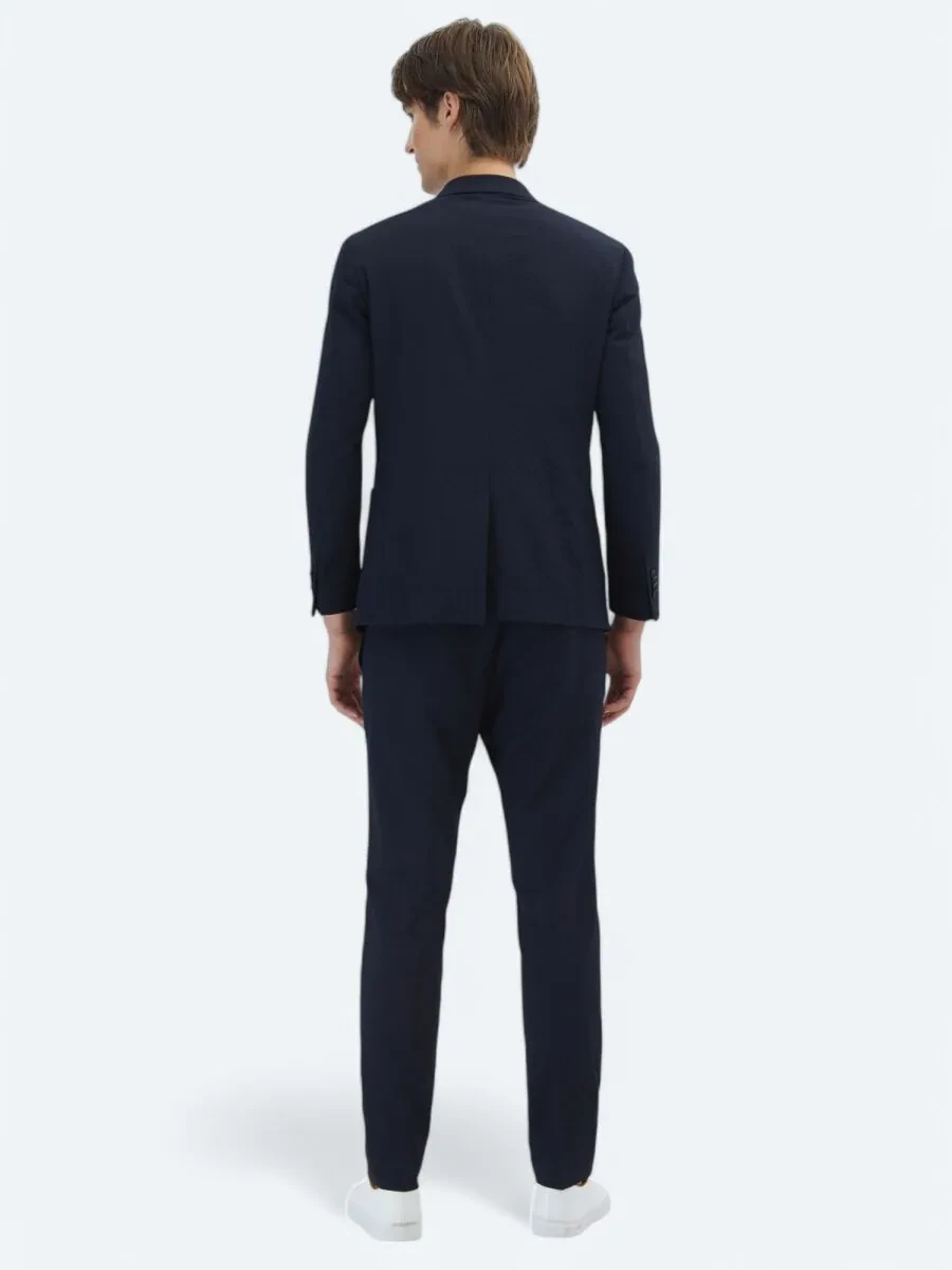 Navy Blue Patterned Modern Fit Suit - 7