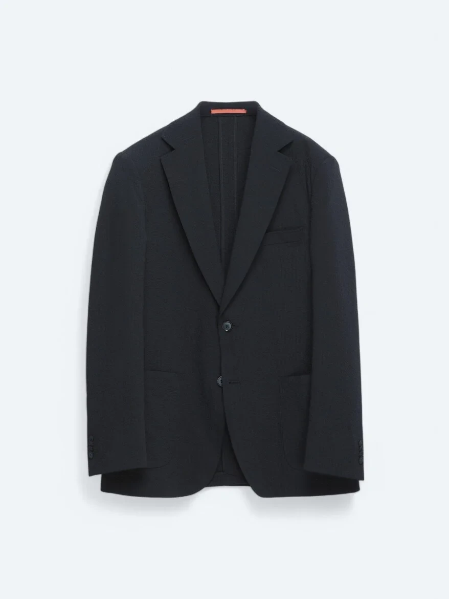 Navy Blue Patterned Modern Fit Suit - 8