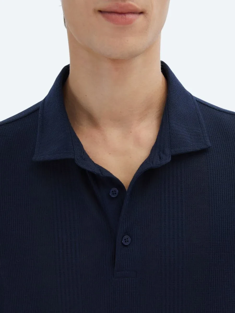 Navy Blue Patterned Polo Neck T-Shirt - 4