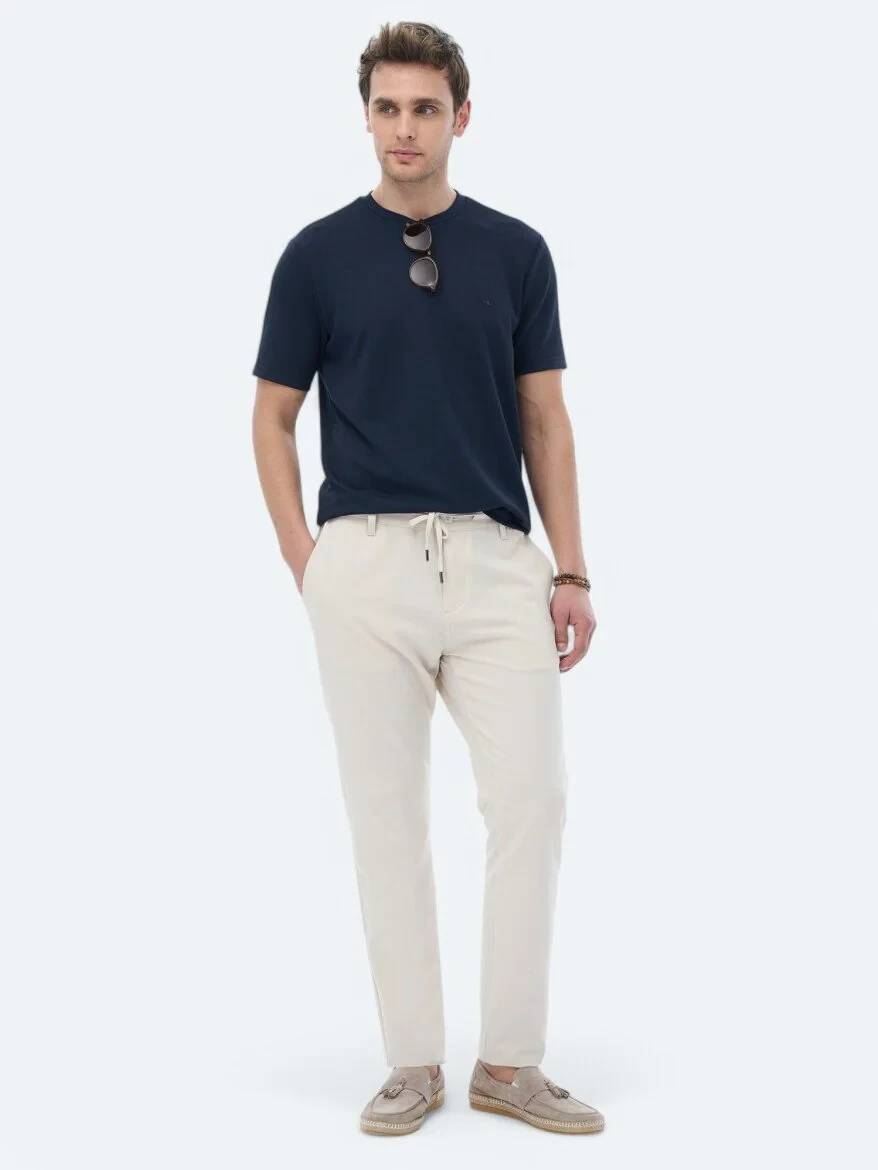 Navy Blue Plain Crew Neck T-Shirt - 2