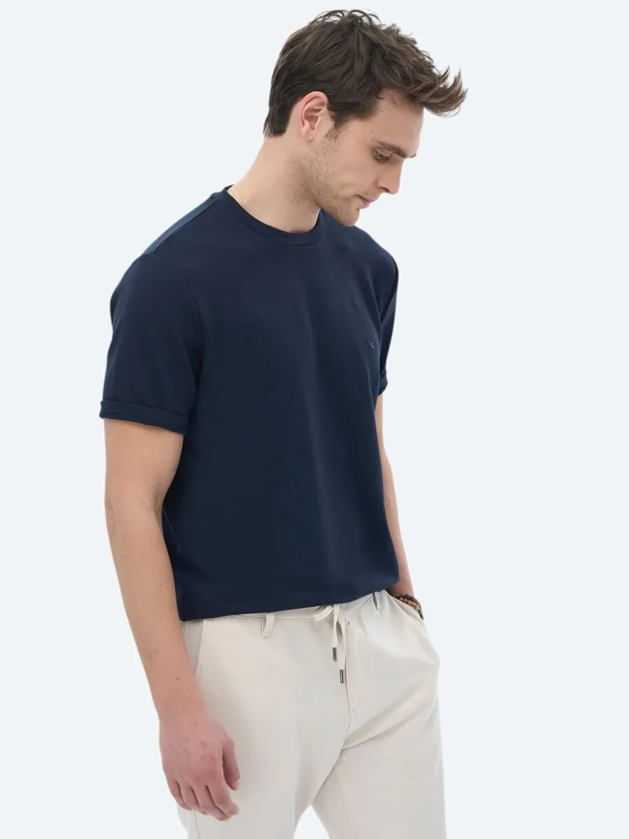 Navy Blue Plain Crew Neck T-Shirt - 3