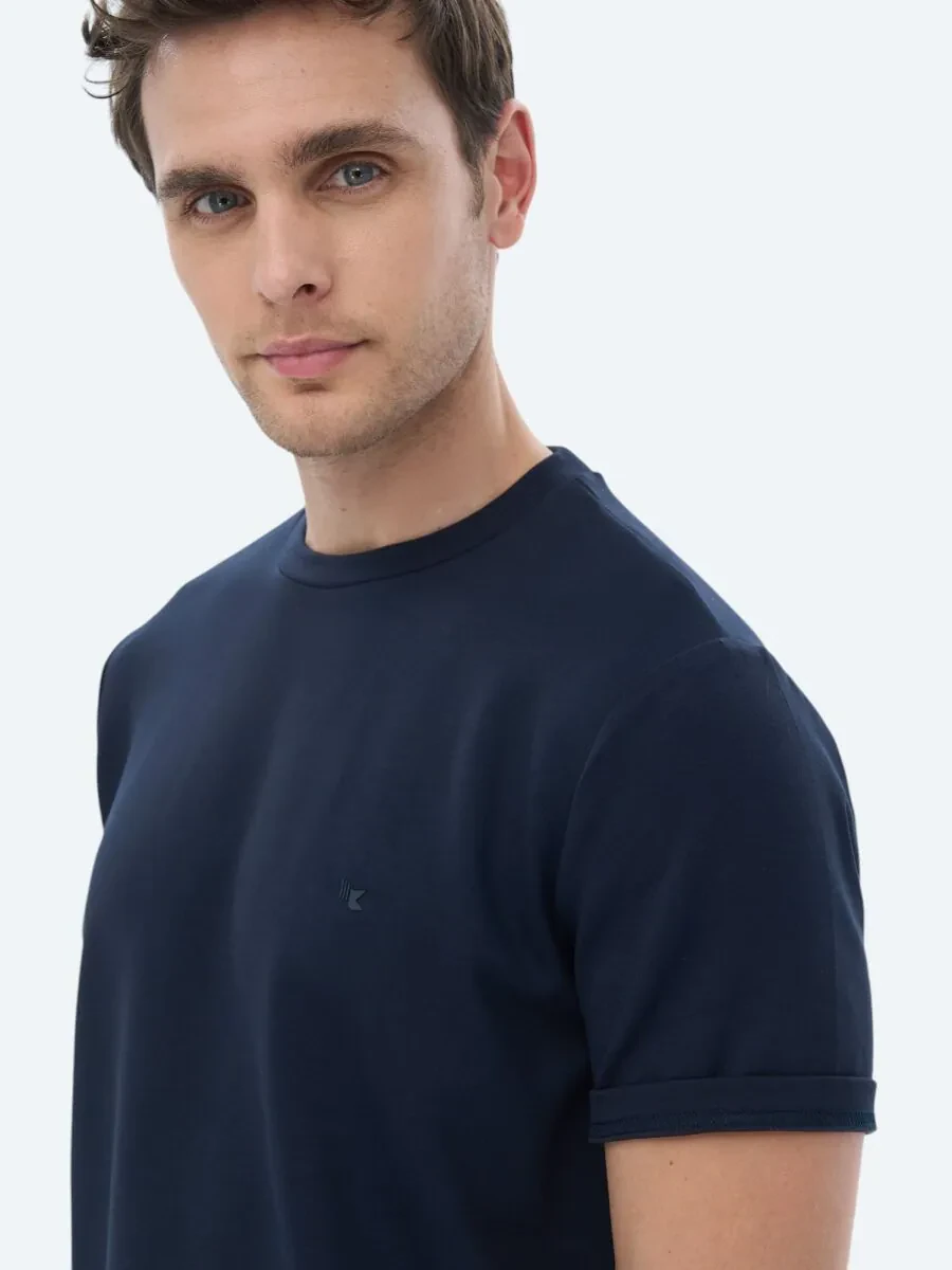Navy Blue Plain Crew Neck T-Shirt - 6
