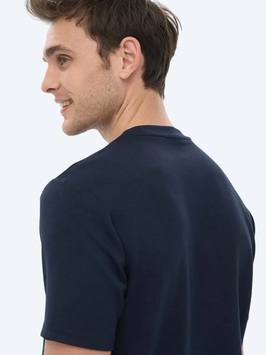 Navy Blue Plain Crew Neck T-Shirt - 7