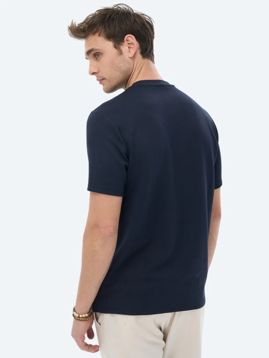 Navy Blue Plain Crew Neck T-Shirt - 8