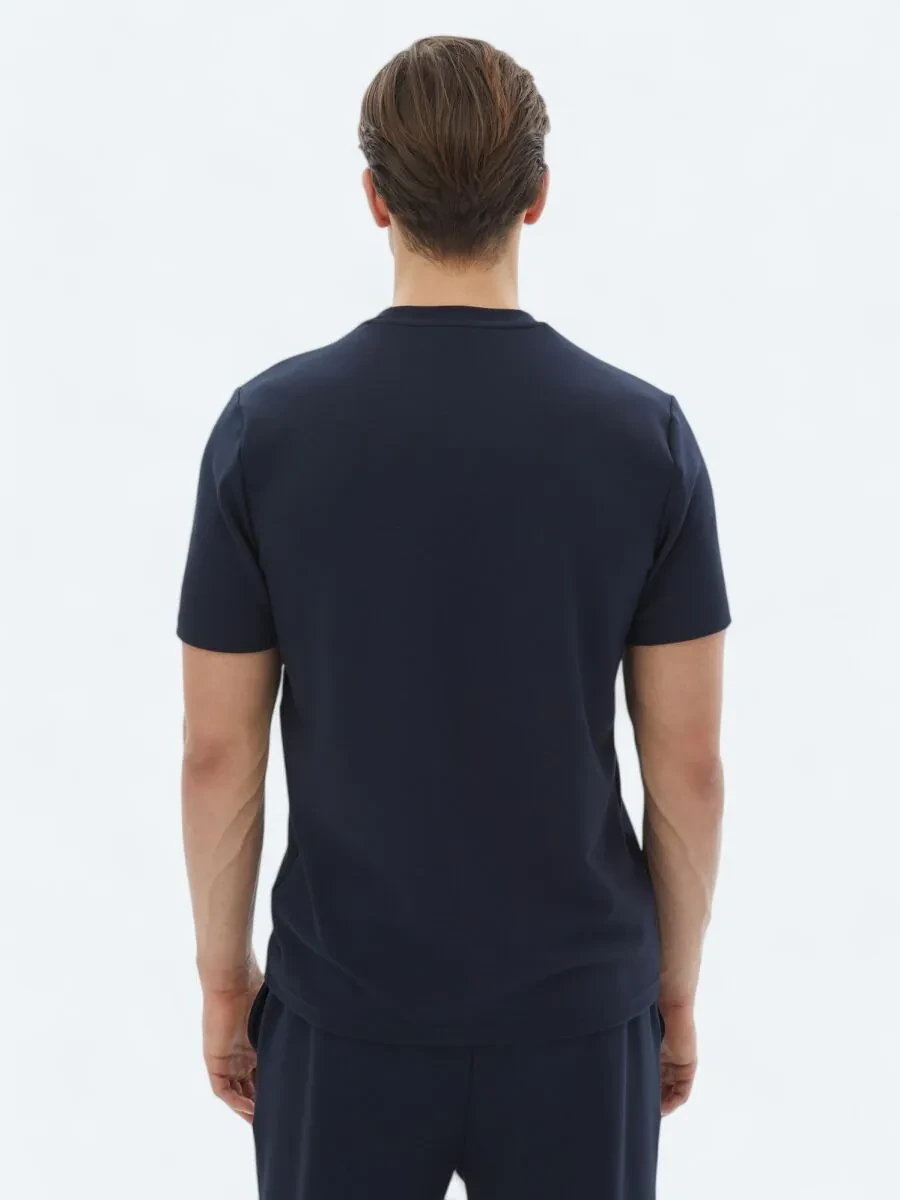 Navy Blue Plain Crew Neck T-Shirt - 4