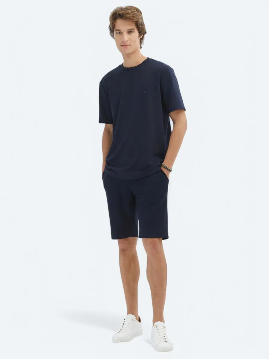 Navy Blue Plain Crew Neck T-Shirt - 2