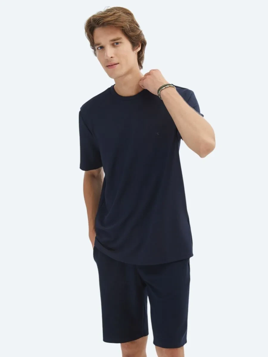 Navy Blue Plain Crew Neck T-Shirt - 3