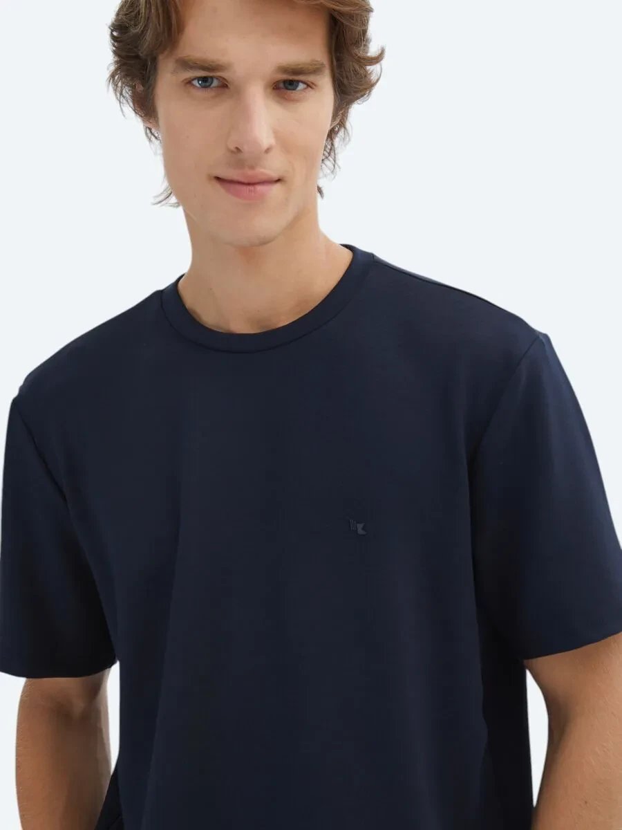 Navy Blue Plain Crew Neck T-Shirt - 5