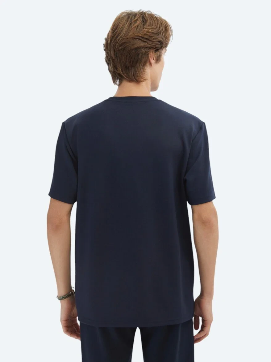 Navy Blue Plain Crew Neck T-Shirt - 6