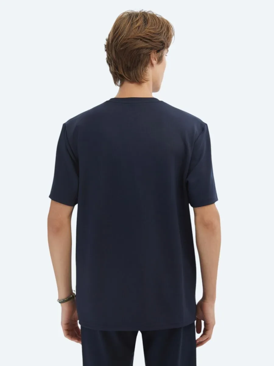 Navy Blue Plain Crew Neck T-Shirt - 6