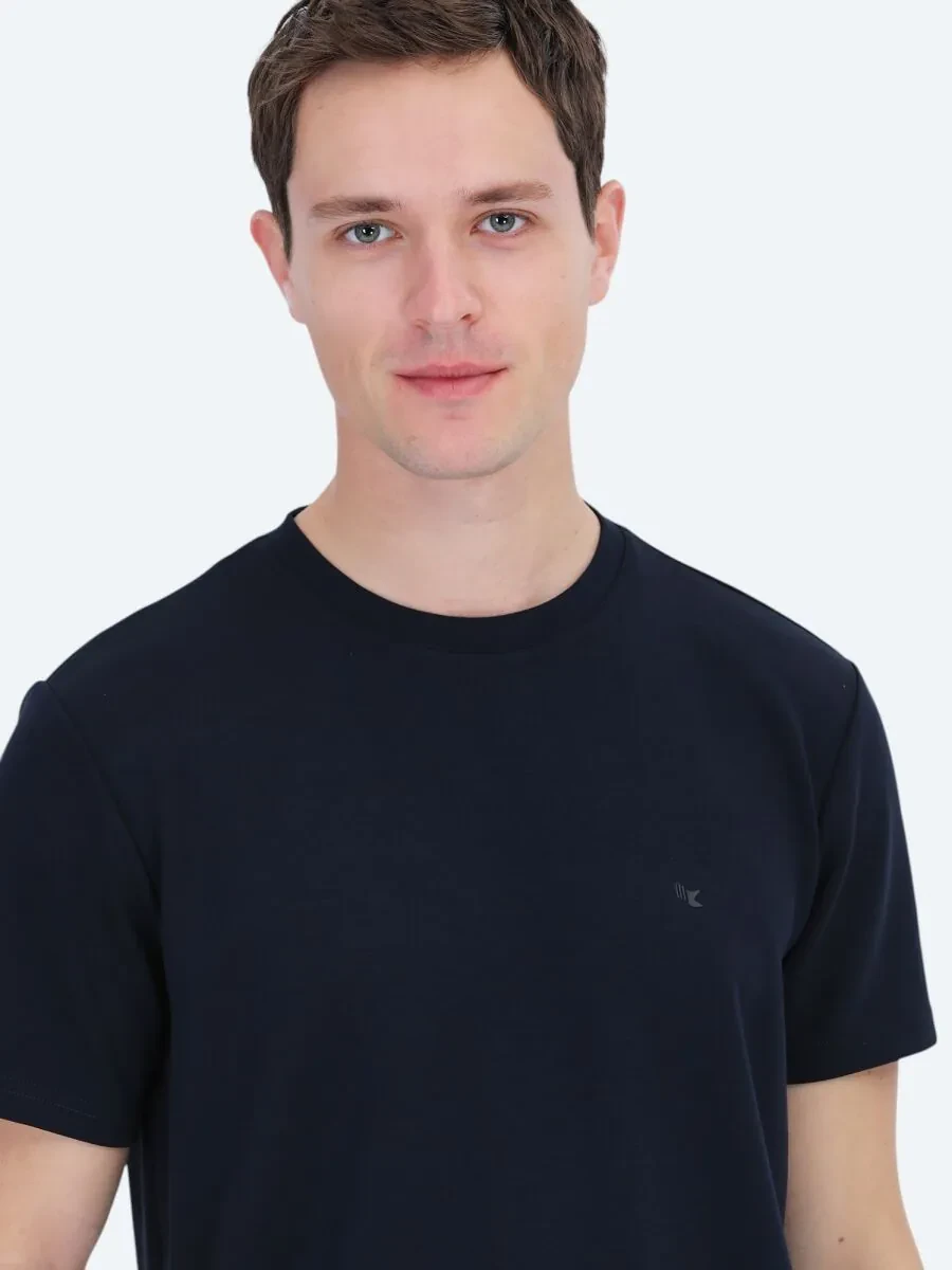 Navy Blue Plain Crew Neck T-Shirt - 4