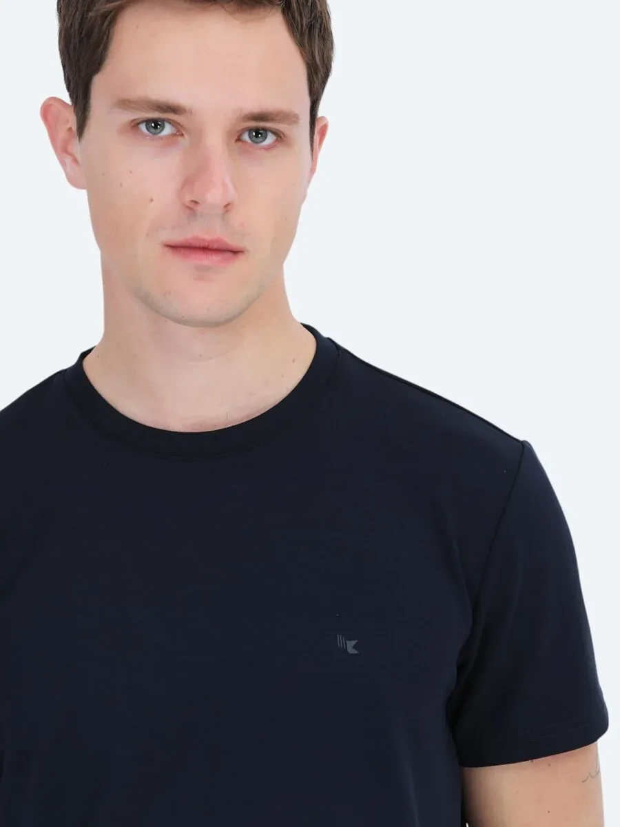Navy Blue Plain Crew Neck T-Shirt - 5