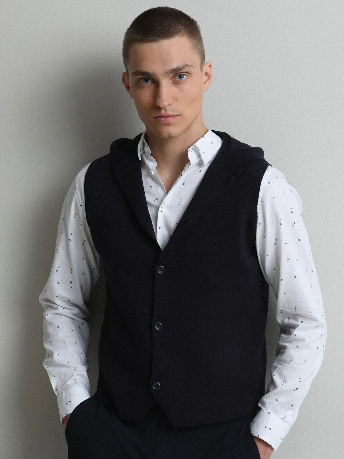 Navy Blue Plain Knitting Knit Vest - 1