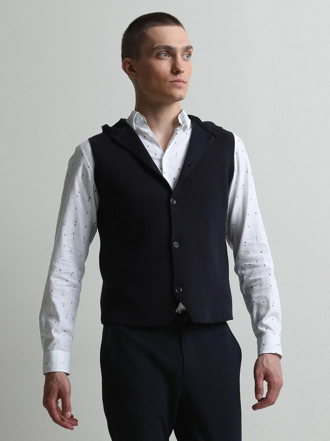 Navy Blue Plain Knitting Knit Vest - 2