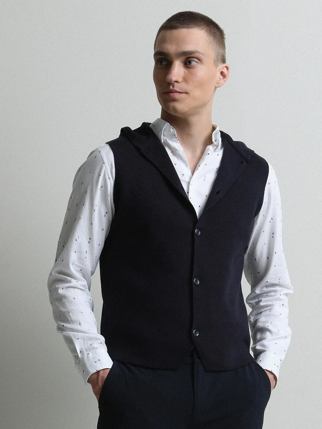 Navy Blue Plain Knitting Knit Vest - 3
