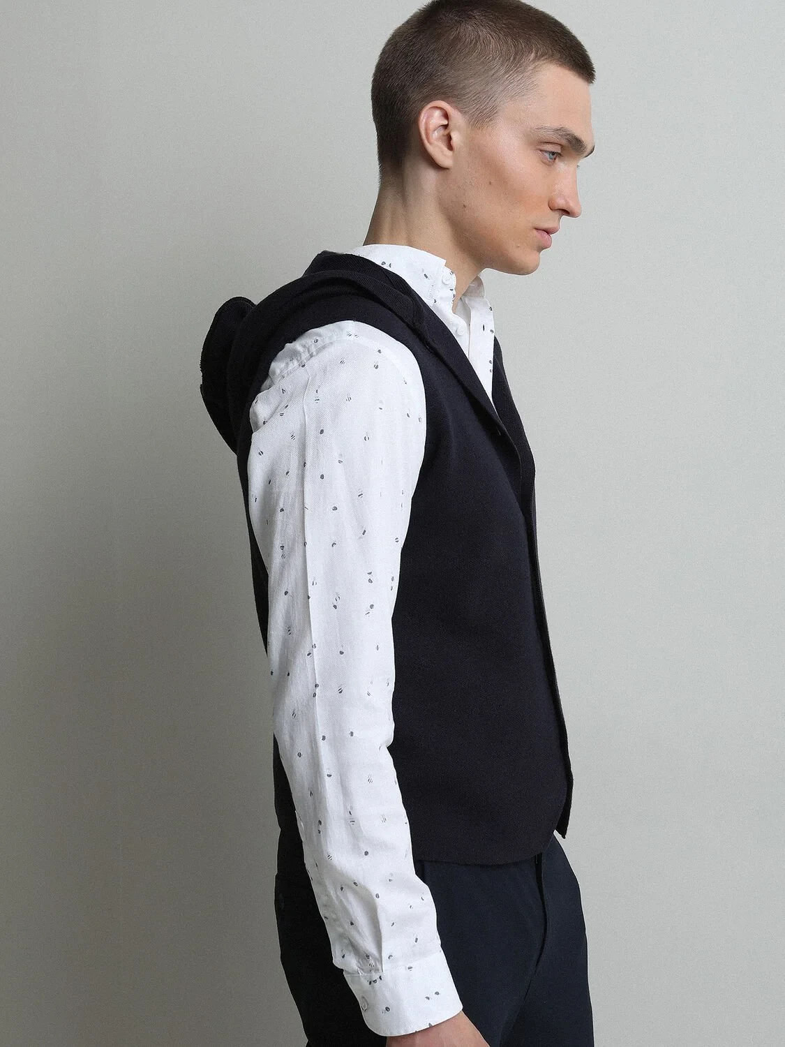 Navy Blue Plain Knitting Knit Vest - 4
