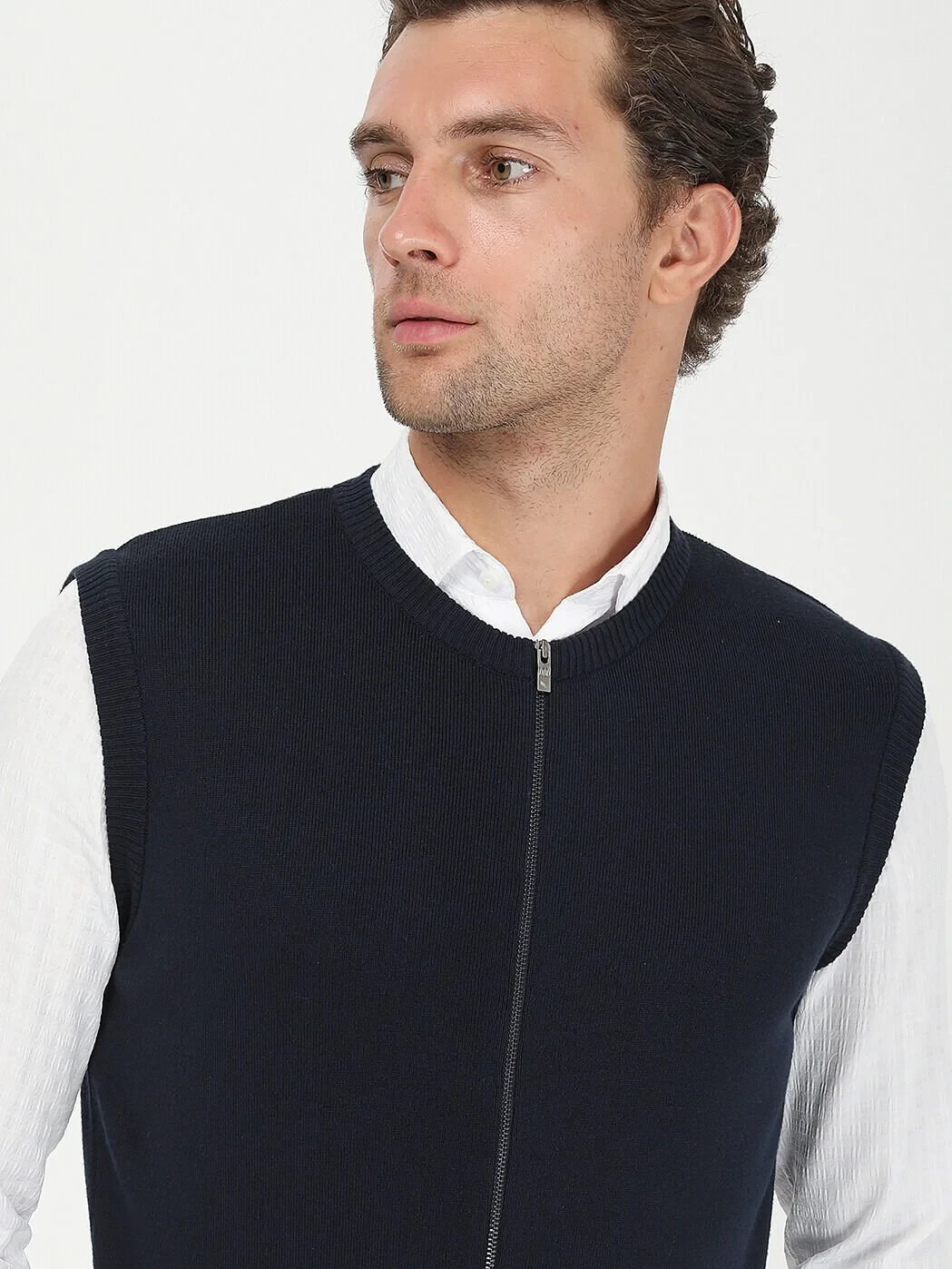 Navy Blue Plain Knitting Knit Vest - 4