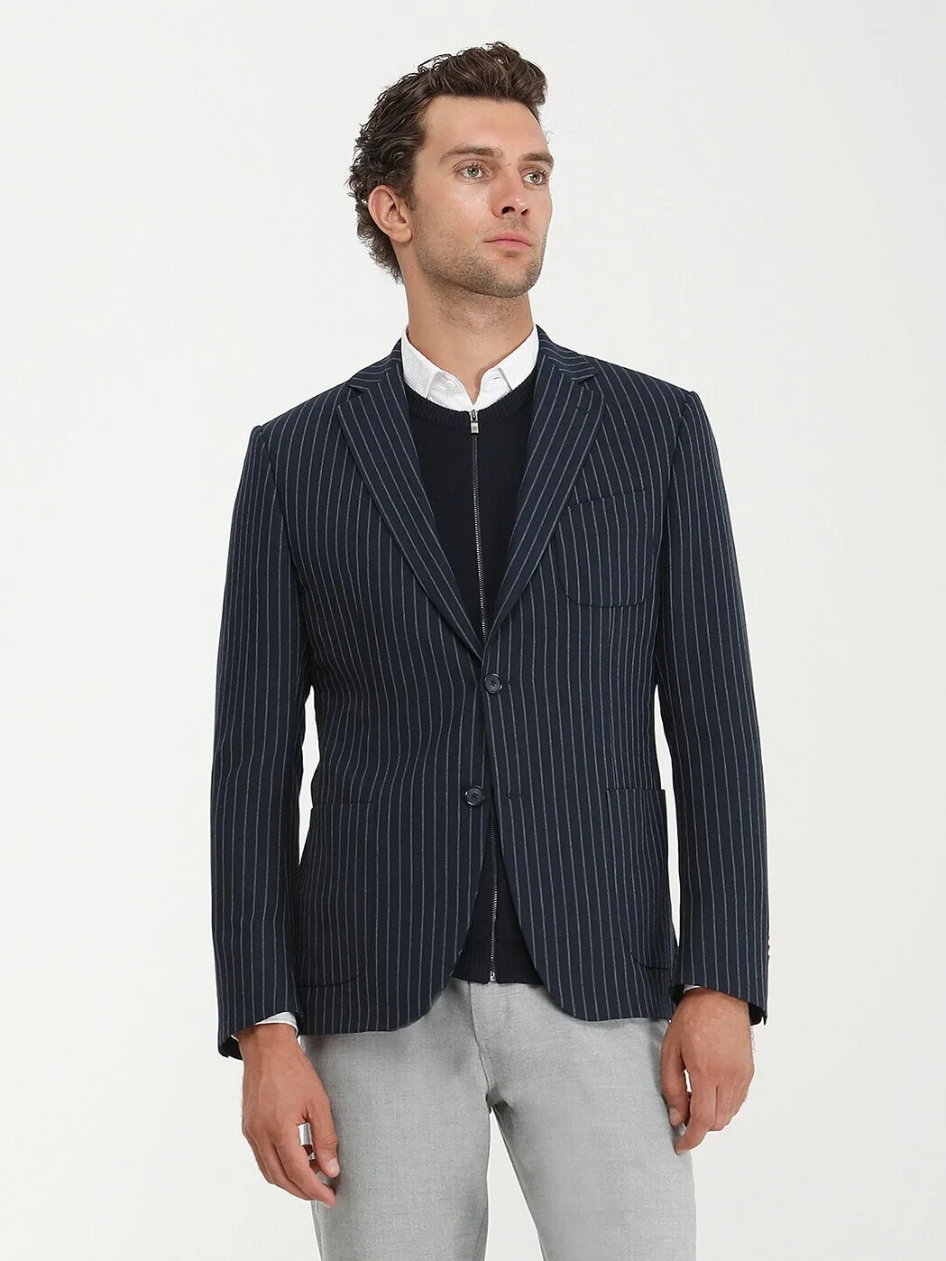 Navy Blue Plain Knitting Knit Vest - 5