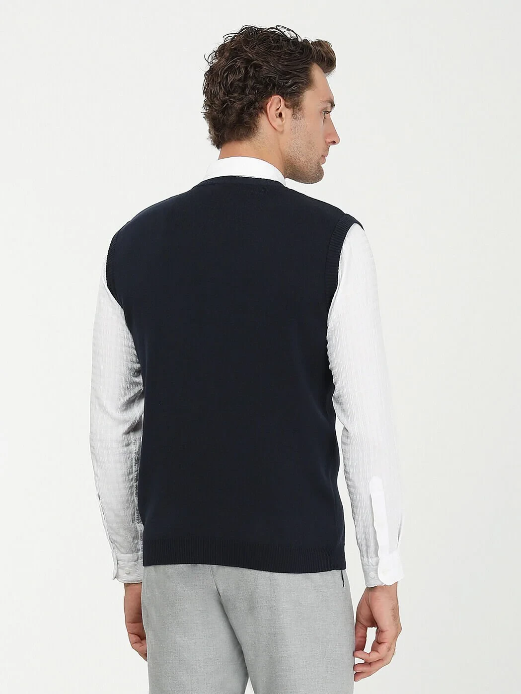 Navy Blue Plain Knitting Knit Vest - 6