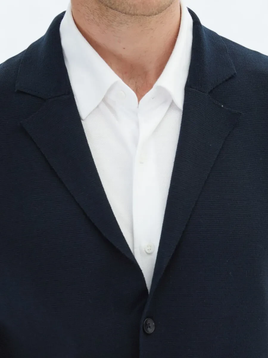 Navy Blue Plain Knitting Knit Vest - 4