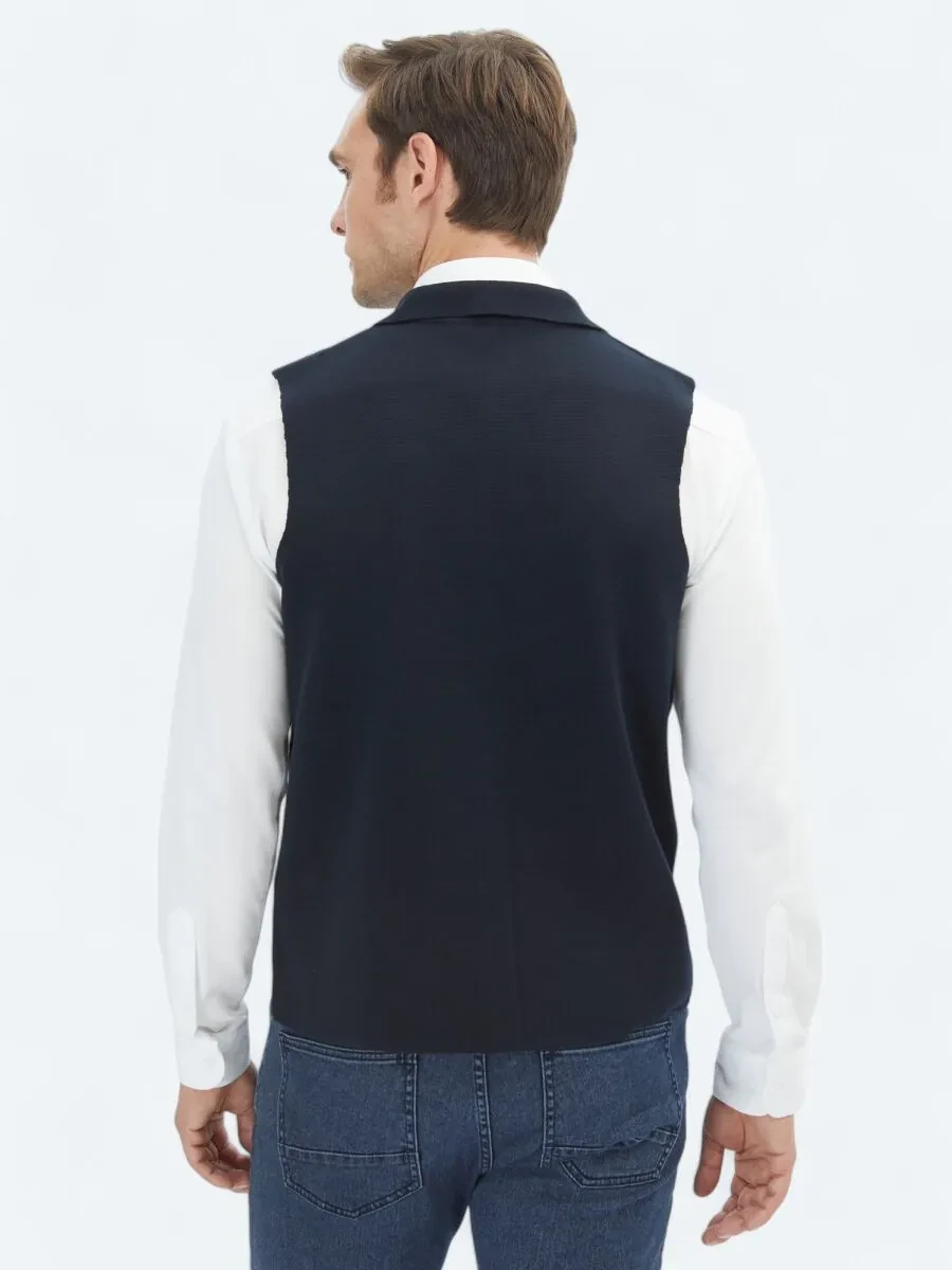Navy Blue Plain Knitting Knit Vest - 5
