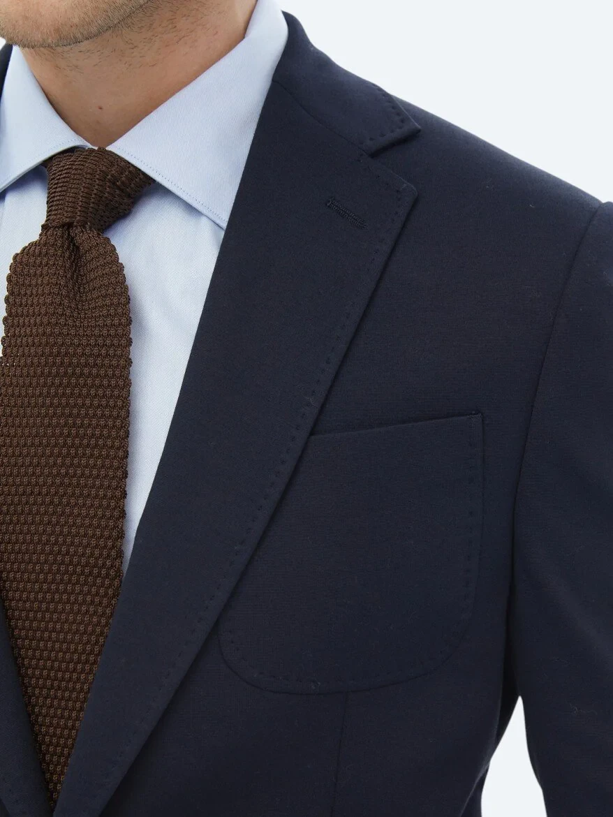 Navy Blue Plain Modern Fit Cotton Blended Suit - 10