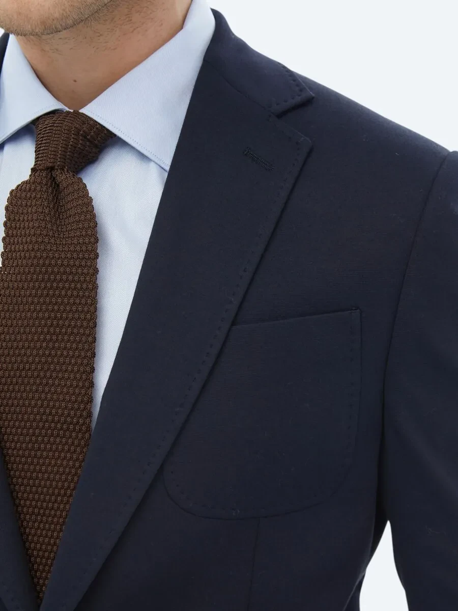 Navy Blue Plain Modern Fit Cotton Blended Suit - 10