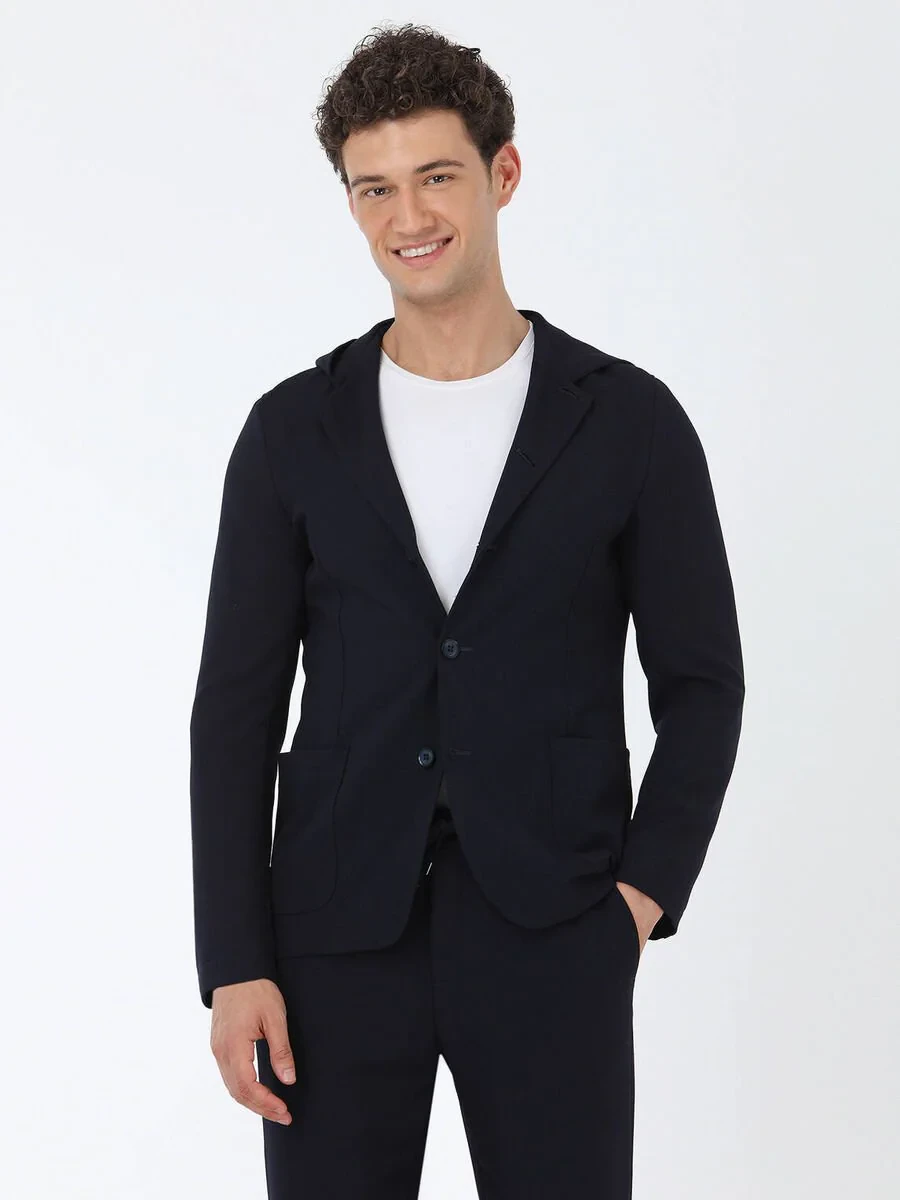Navy Blue Plain Modern Fit Suit - 1