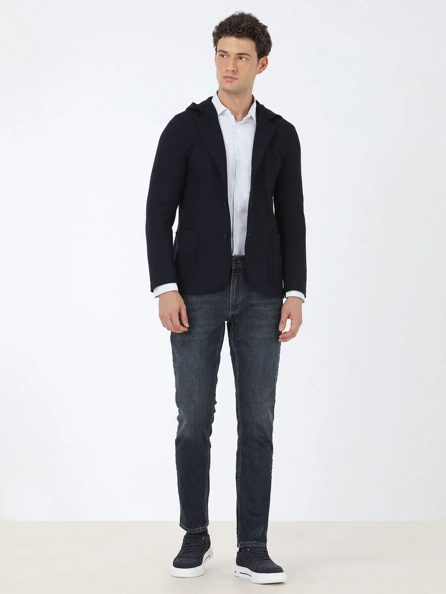 Navy Blue Plain Modern Fit Suit - 2