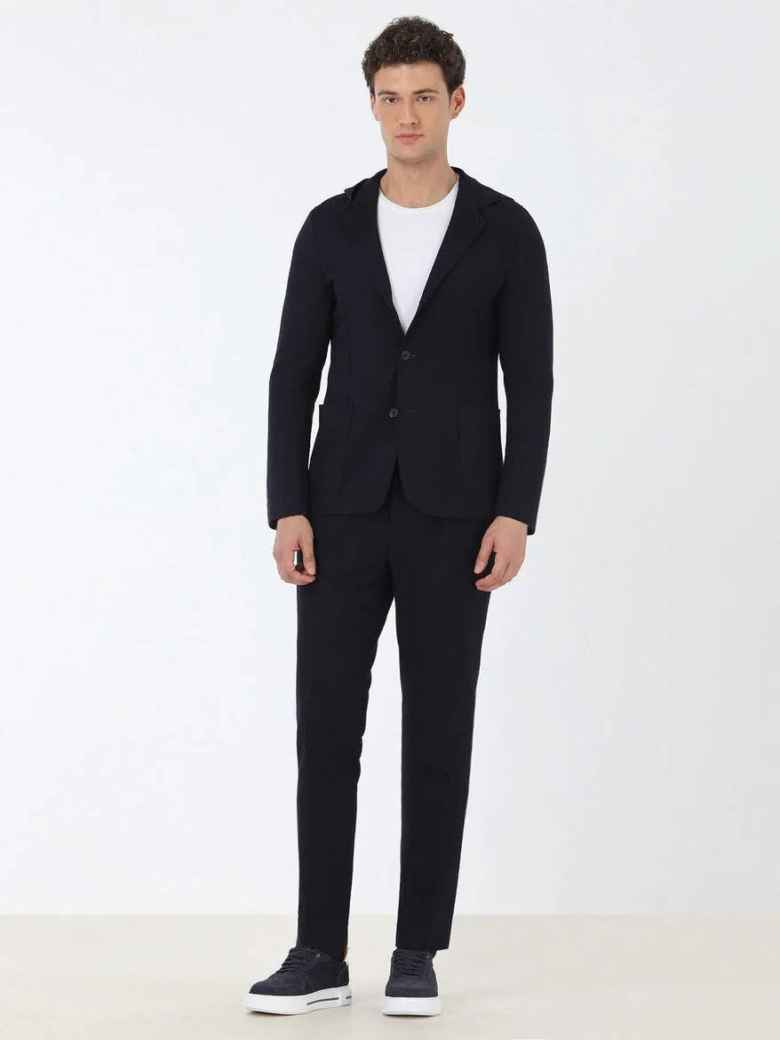 Navy Blue Plain Modern Fit Suit - 3