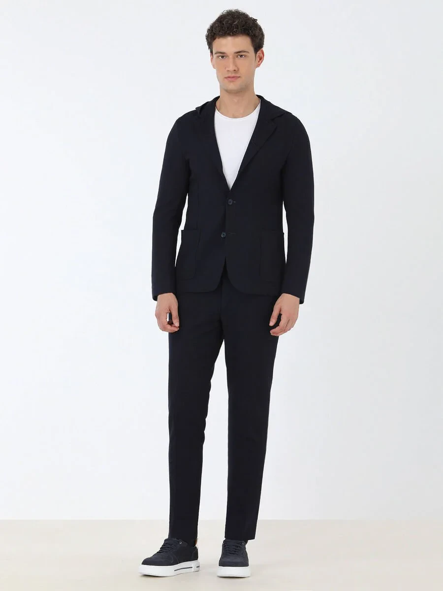 Navy Blue Plain Modern Fit Suit - 3