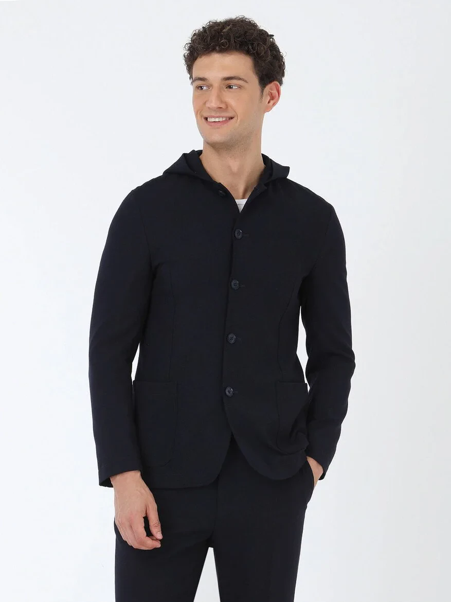 Navy Blue Plain Modern Fit Suit - 5