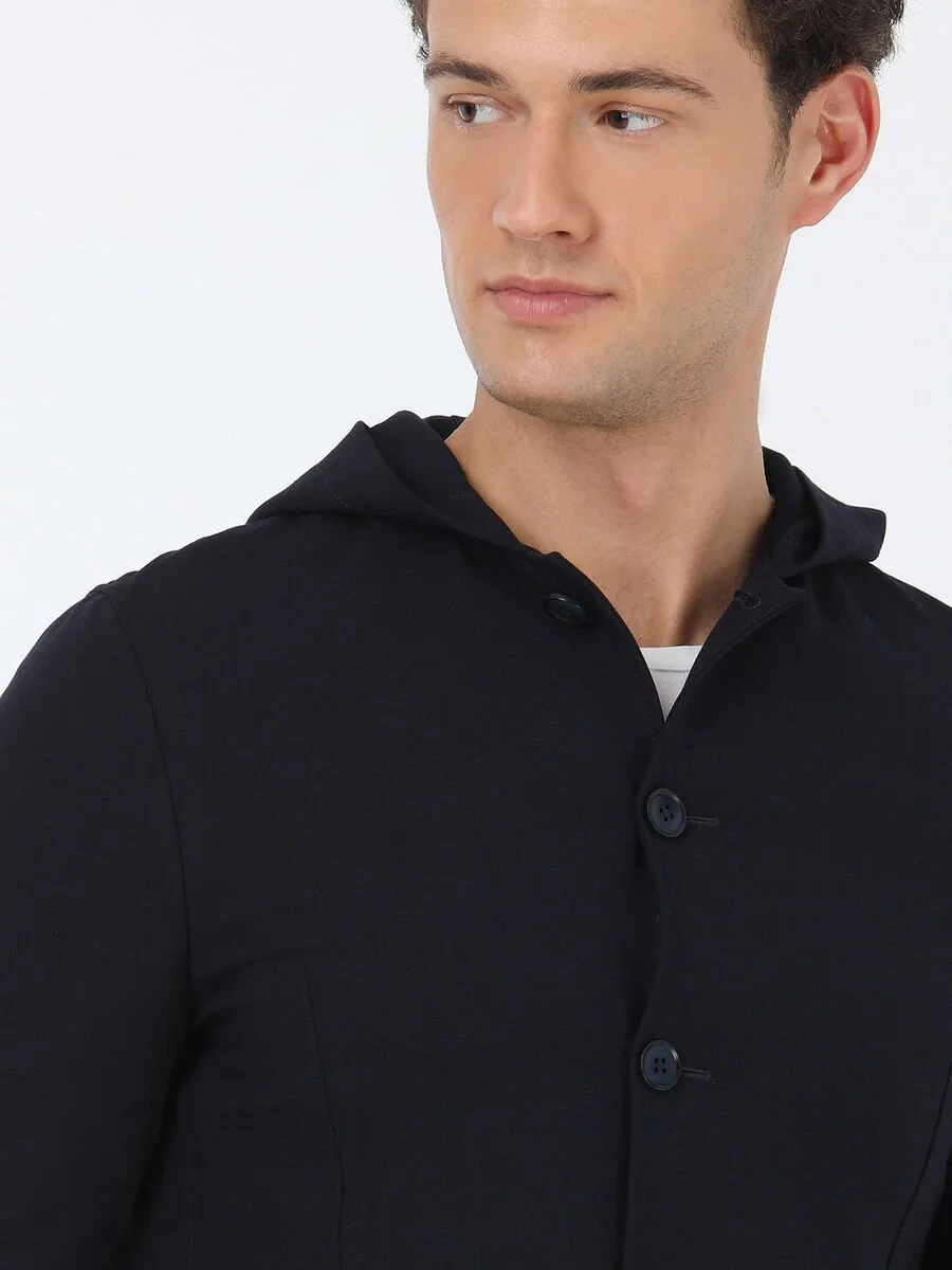 Navy Blue Plain Modern Fit Suit - 7